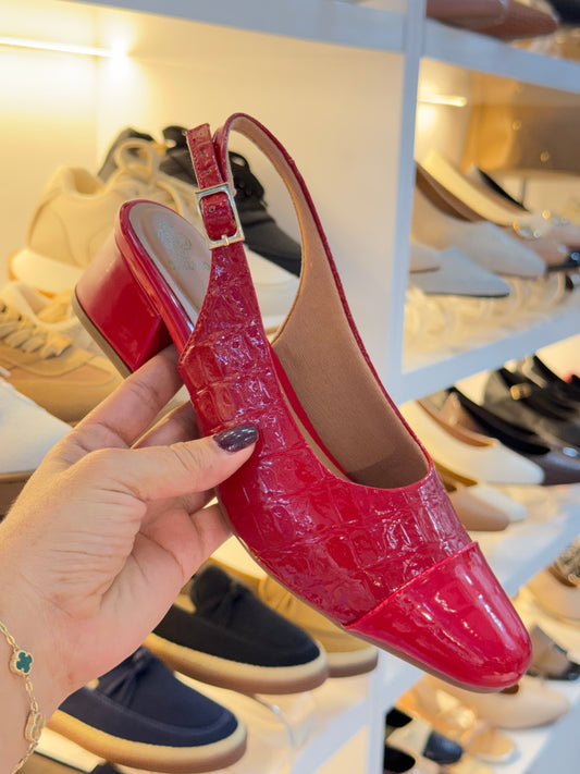 Slingback Clásico Charol Rojo – Tacón Confort 3.5 cm