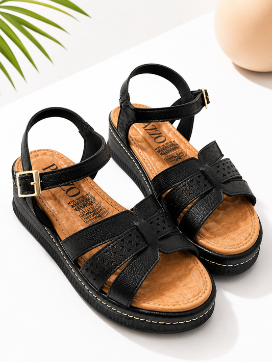 Sandalia Negra Comfort Chic – Plataforma Liviana y Súper Cómoda