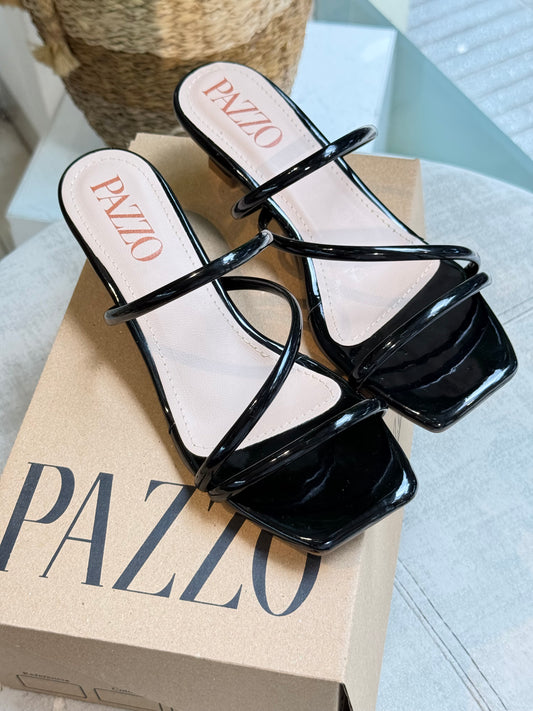 Sandalia Negro Charol Minimal Chic – Tacón Bajo Súper Cómodo 3,5 cm